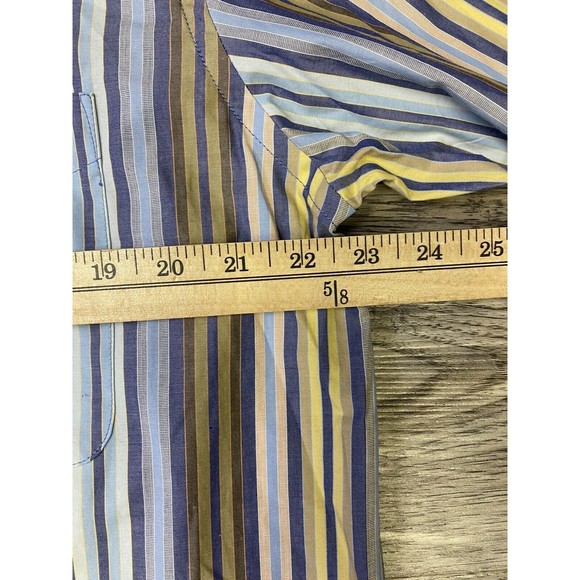 Alan Flusser Button Down Men's Size Large Striped Dress Shirt‎ Blue Yellow - Picture 8 of 9